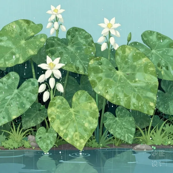 翠绿雨景插画