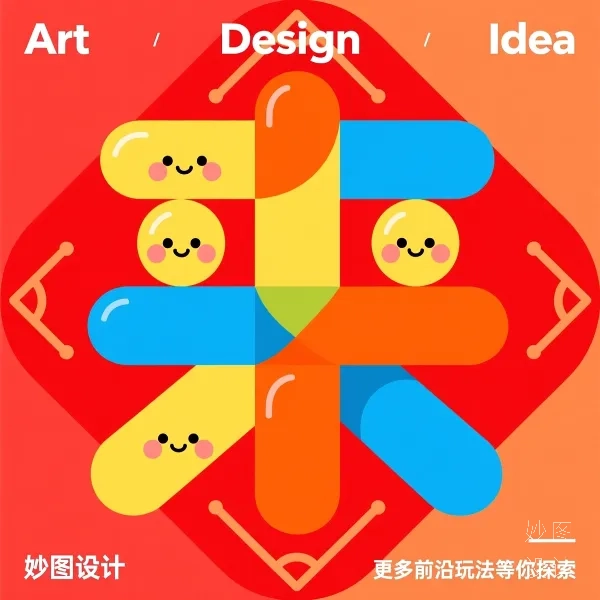 中国新年几何拼贴插画
