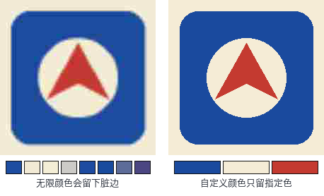 左：无限颜色留下脏边；右：自定义颜色只留三色